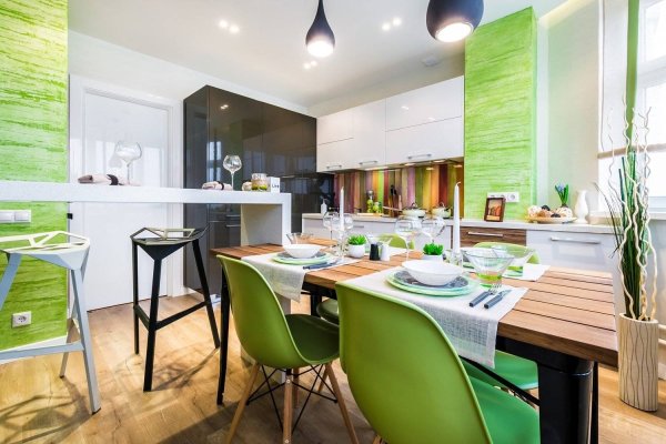 Изумительные зеленые обои воплотят гармонию и свежесть в интерьере кухни (41 фото)